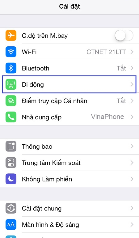bật 3G trên iphone bước 1